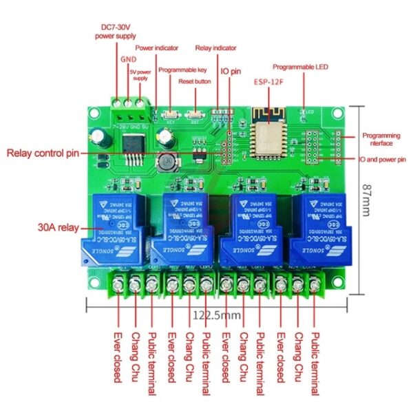 ESP8266 ESP-12F 7-28V 4Ch 30A Wifi Relæ Module - Image 4