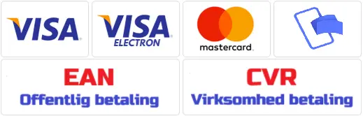 Betal med kort, mobilepay, CVR, og EAN.