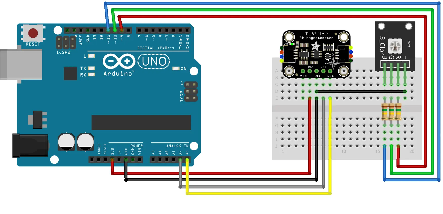 TLV493D Triple-Axis Magnetometer Module Eksempel 