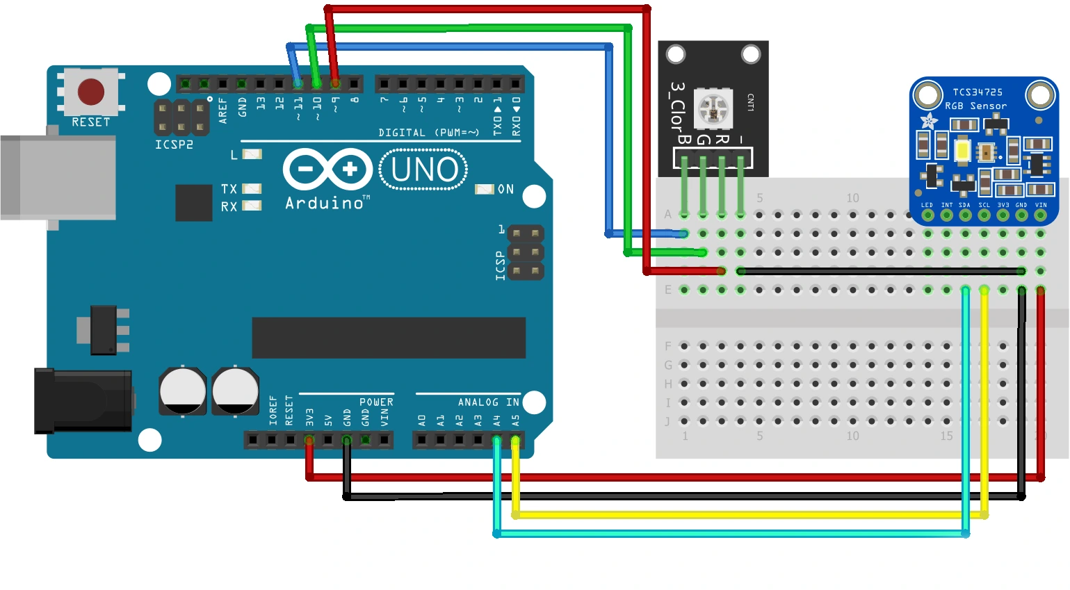 TCS34725 RGB Farvesensor Module Eksempel