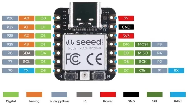 Seeeduino XIAO RP2040 RGB Udviklingsboard Pins