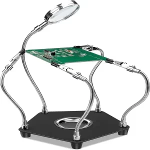 Loddehjaelp Med Fleksible Arme Og Forstoerrelsesglas Produkt Loddehjælp Med Fleksible Arme Og Forstørrelsesglas Produkt