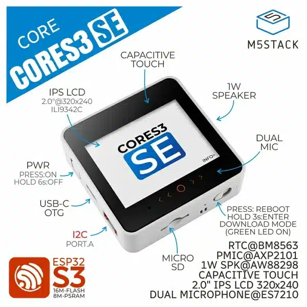 M5Stack Core3 ESP32S3 SE IoT Udviklingsboard Data M5Stack Core3 ESP32S3 SE IoT Udviklingsboard Data