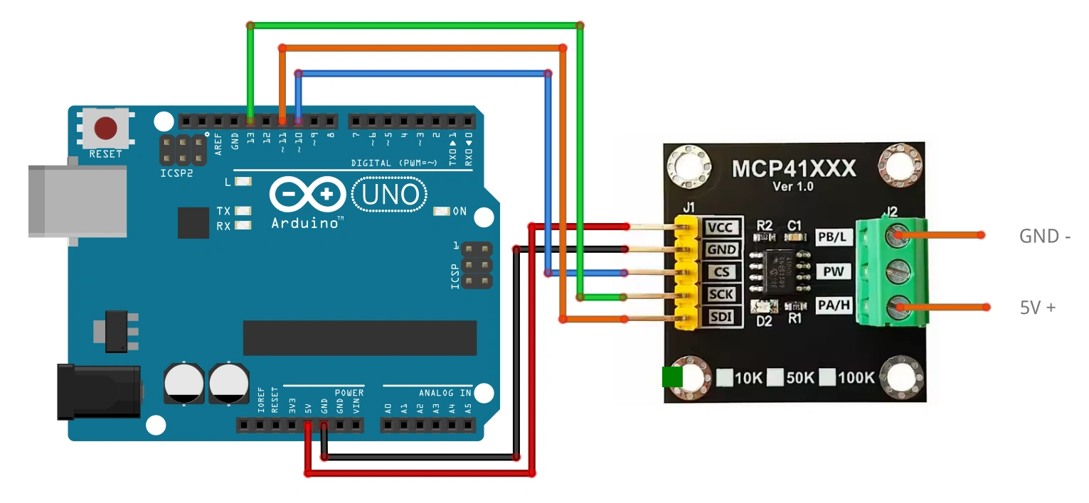 MCP41010 DigiPot Digital Potentiometer 10K SPI Module Eksempel