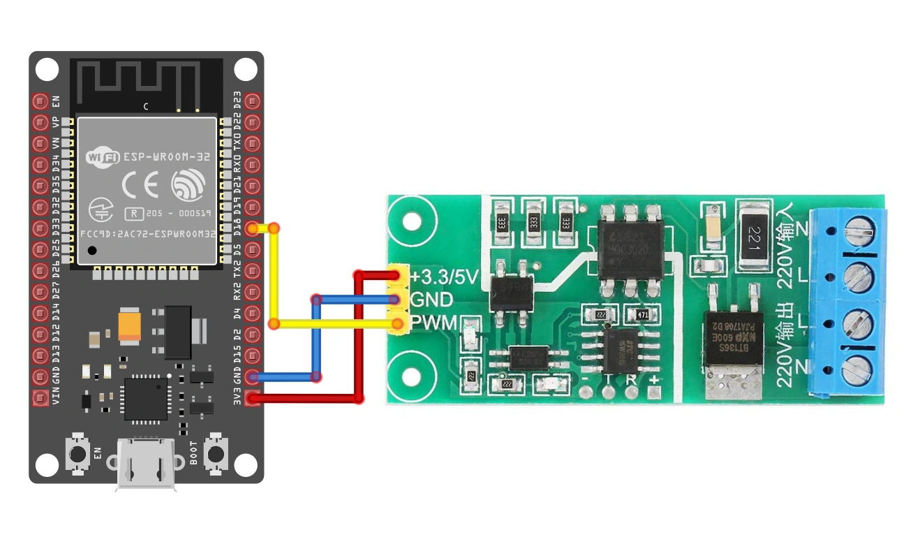 YYAC-3S PWM Spændingsregulator 3.3-5VDC/230VAC Module Eksempel